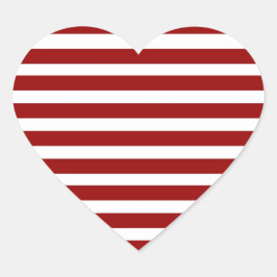 Red and White Horizontal Stripes Pattern Heart Sticker