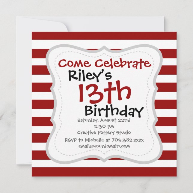 Red and White Horizontal Stripes Pattern Invitation (Front)