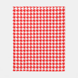 Red and White Houndstooth Check Fleece Blanket