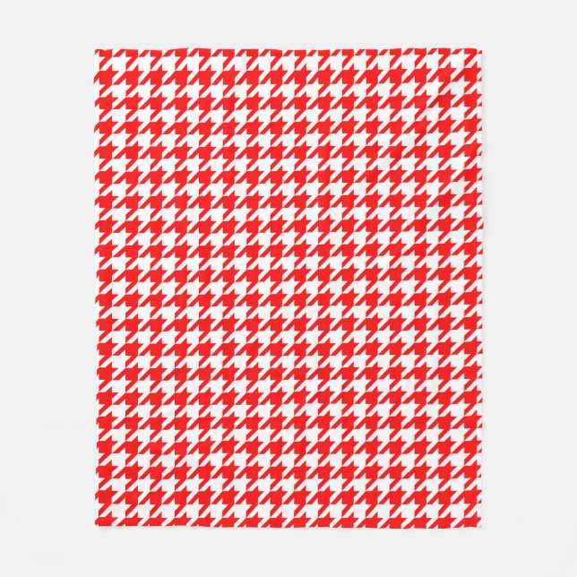 Red and White Houndstooth Check Fleece Blanket (Front)