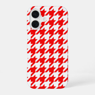 Red and White Houndstooth Check iPhone 16 Case