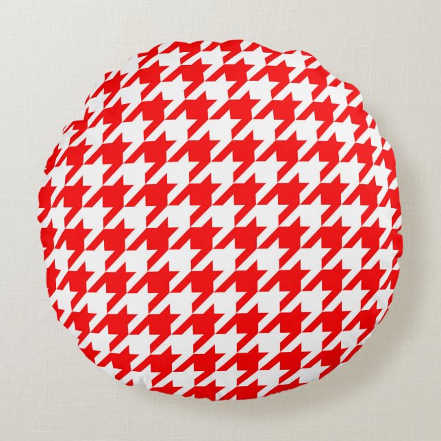 Red and White Houndstooth Check Round Cushion (Front)