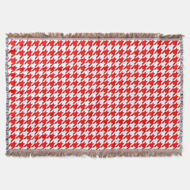 Red and White Houndstooth Check Throw Blanket (Front)