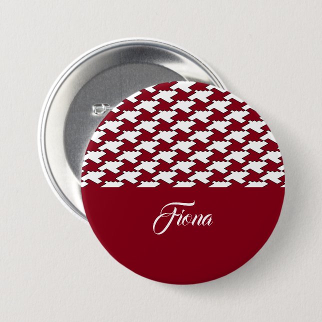 Red and white houndstooth pattern monogram 7.5 cm round badge (Front & Back)