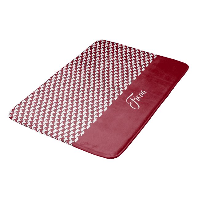 Red and white houndstooth pattern monogram bath mat (Angled)