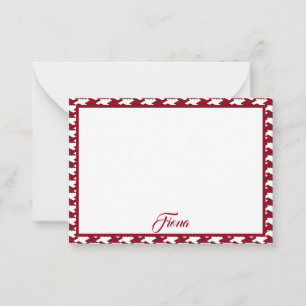 Red and white houndstooth pattern monogram card