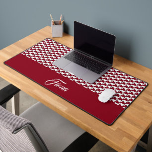 Red and white houndstooth pattern monogram desk mat