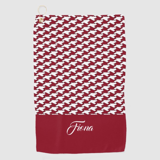 Red and white houndstooth pattern monogram golf towel (Front)