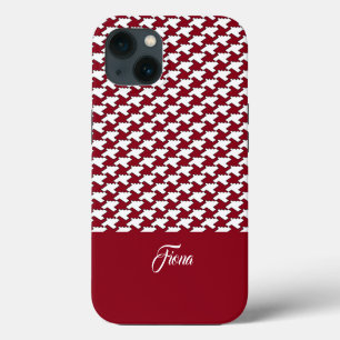Red and white houndstooth pattern monogram iPhone 13 case