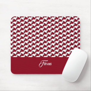 Red and white houndstooth pattern monogram mouse mat