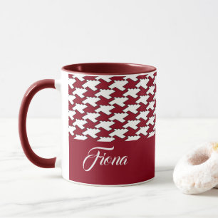 Red and white houndstooth pattern monogram mug
