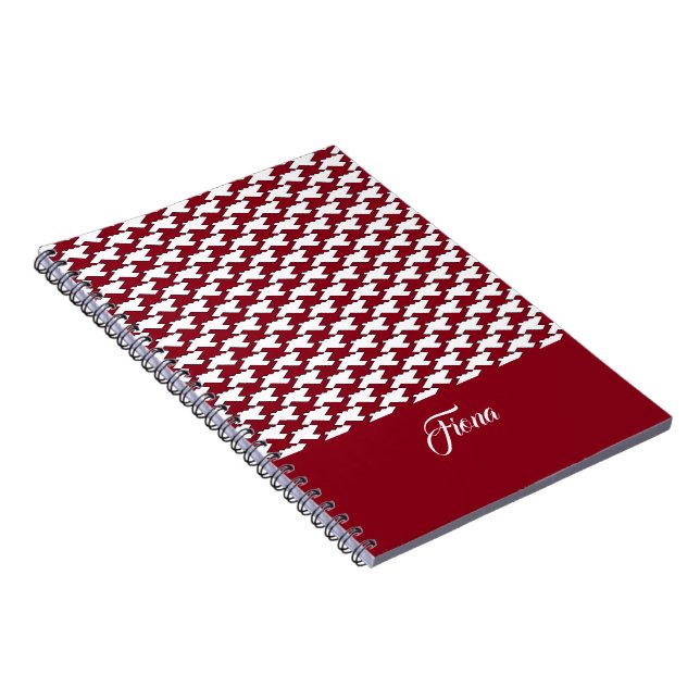 Red and white houndstooth pattern monogram notebook (Right Side)