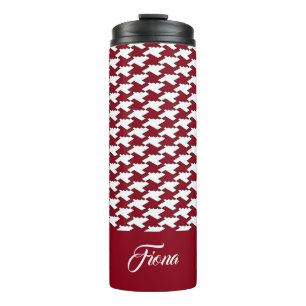 Red and white houndstooth pattern monogram thermal tumbler