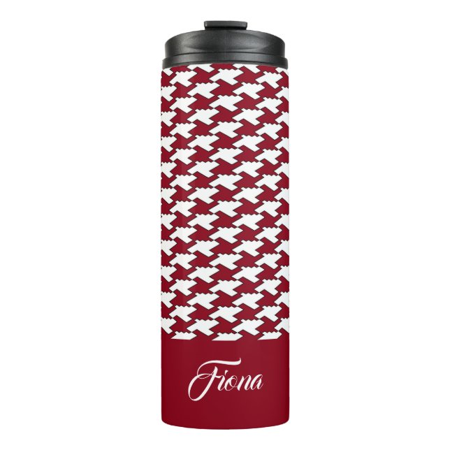 Red and white houndstooth pattern monogram thermal tumbler (Front)