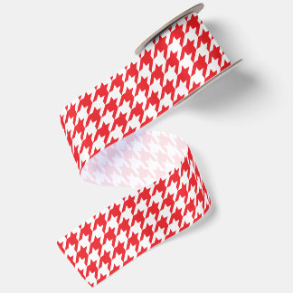 Red and White Houndstooth Satin Ribbon