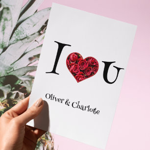 Red and White I Love You Heart Valentines Day    Holiday Card