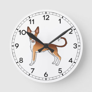 Red And White Ibizan Hound Smooth Coat Cartoon Dog Round Clock