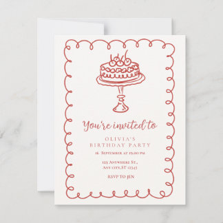 Red and White Illustrated Birthday Invite