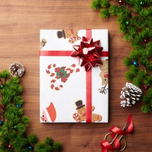 Red And White Illustrated Merry Christmas Wrapping Paper