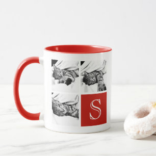 Red and White Instagram Photo Collage Monogram Mug