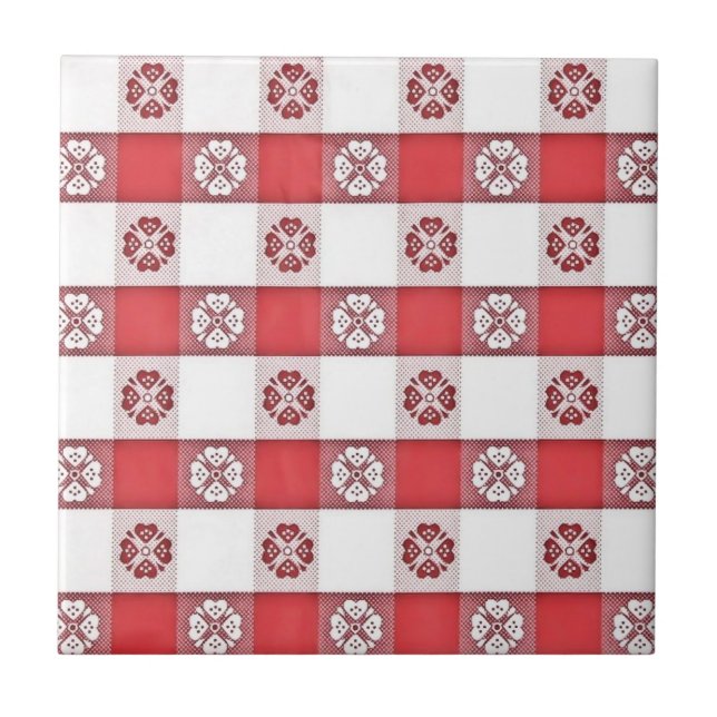 Red and White Italian Table Cloth Print Tile (Front)