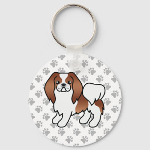 Red And White Japanese Chin Cartoon Dog & Paws Key Ring