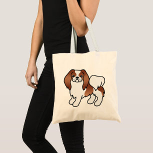 Red And White Japanese Chin Cartoon Dog Tote Bag