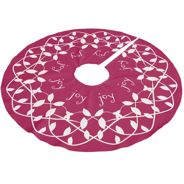 Red and White JOY Christmas Tree Skirt (Angled)
