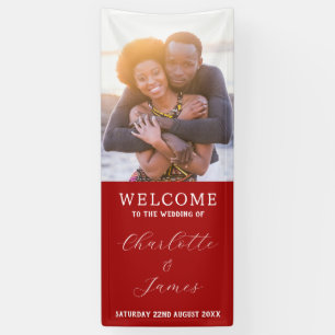 Red And White Just Married Wedding Couple Photo Banner