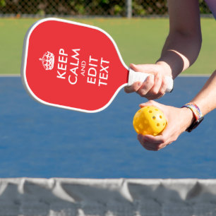Red and White Keep Calm and Edit Text Pickleball Paddle