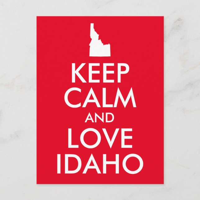Red and White Keep Calm and Love Idaho Postcard (Front)