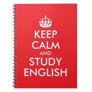 Red and White Keep Calm and Study English Notebook