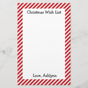 Red and White Kids Christmas Wish List Stationery