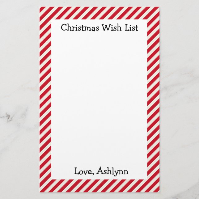 Red and White Kids Christmas Wish List Stationery (Front)