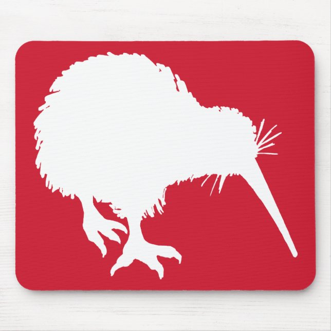 Red and White Kiwi Silhouette Mouse Mat (Front)