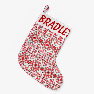 Red and White Knitted Pattern Christmas Stocking