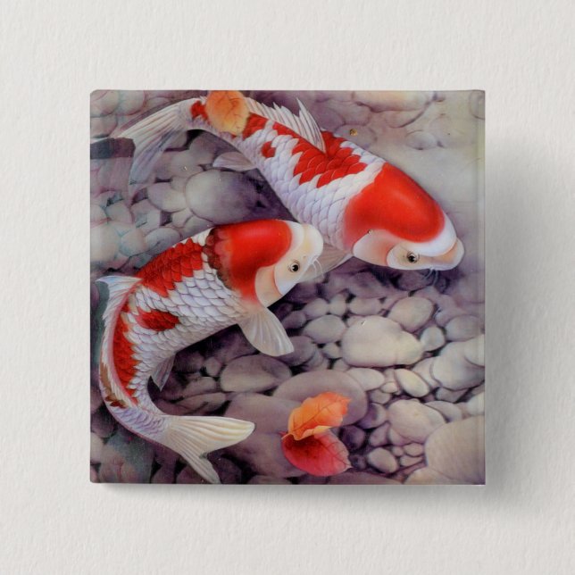 Red and White Koi Fish Pond 15 Cm Square Badge (Front)