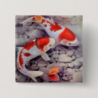 Red and White Koi Fish Pond 15 Cm Square Badge