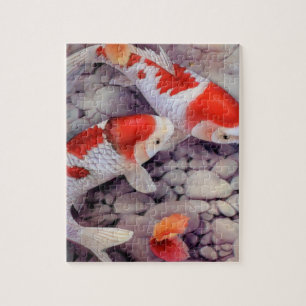 Red and White Koi Fish Pond Jigsaw Puzzle
