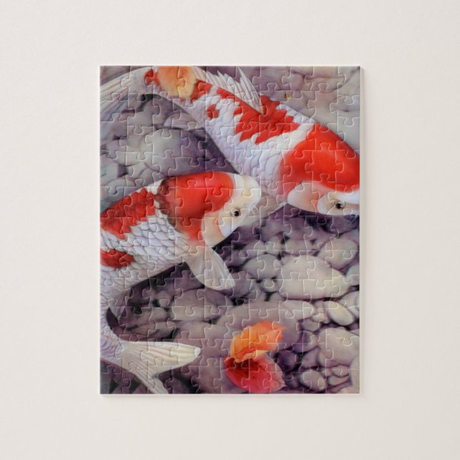 Red and White Koi Fish Pond Jigsaw Puzzle (Vertical)