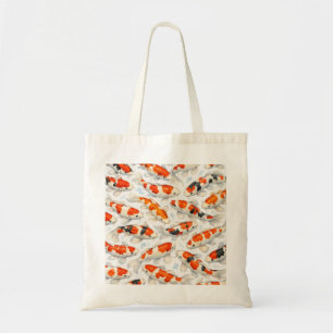 Red and White Koi Fish Watercolor Pond Pattern Tote Bag