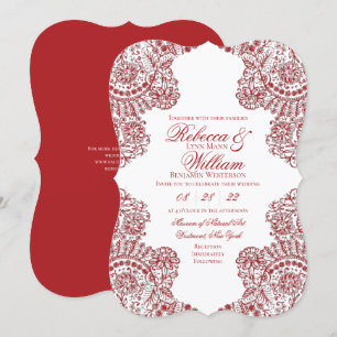 Red and White Lace Elegant Gothic Wedding Invitation