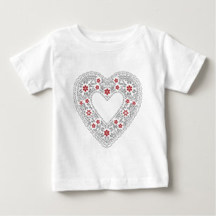 Red and White Lace Heart Baby T-Shirt