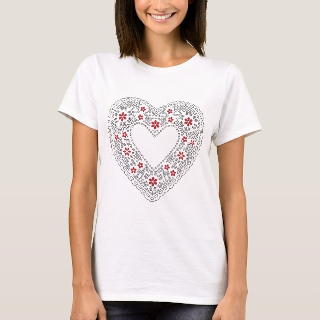 Red and White Lace Heart T-Shirt (Front)