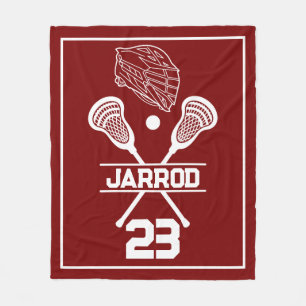 Red and White Lacrosse Player Number Sports Fleece Blanket