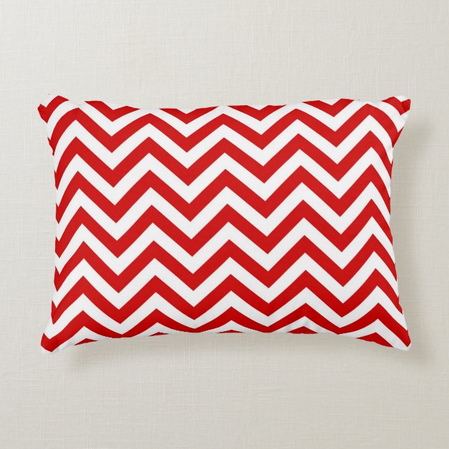 Red and White Large Chevron ZigZag Pattern Decorative Cushion (Front)