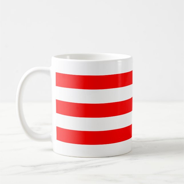 Red and White Large Horizontal Stripes Pattern Coffee Mug (Left)