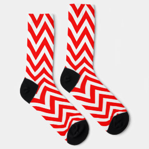 Red and White Large Size Chevron Socks