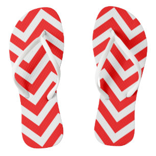 Red and White Large Size Chevron Stripes Flip Flops