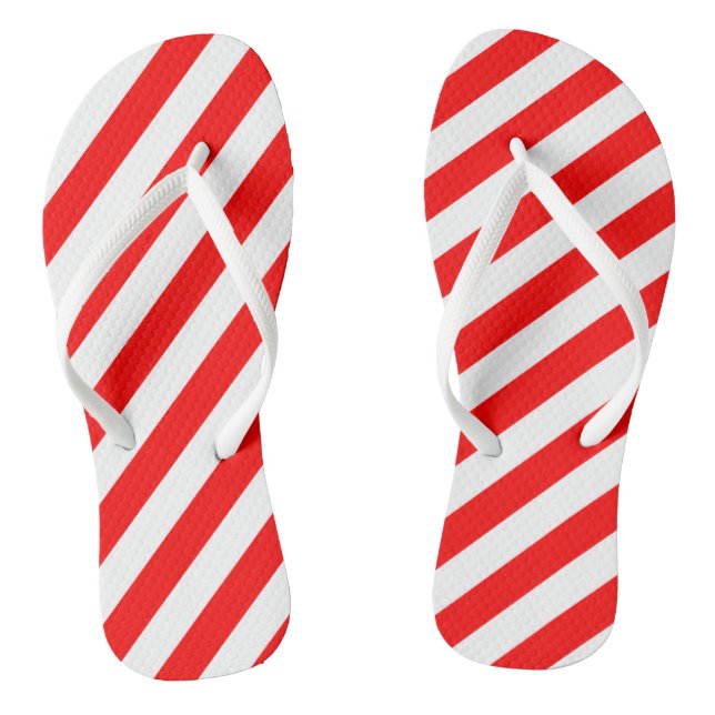Red and White Large Size Diagonal Stripes Flip Flops (Footbed)